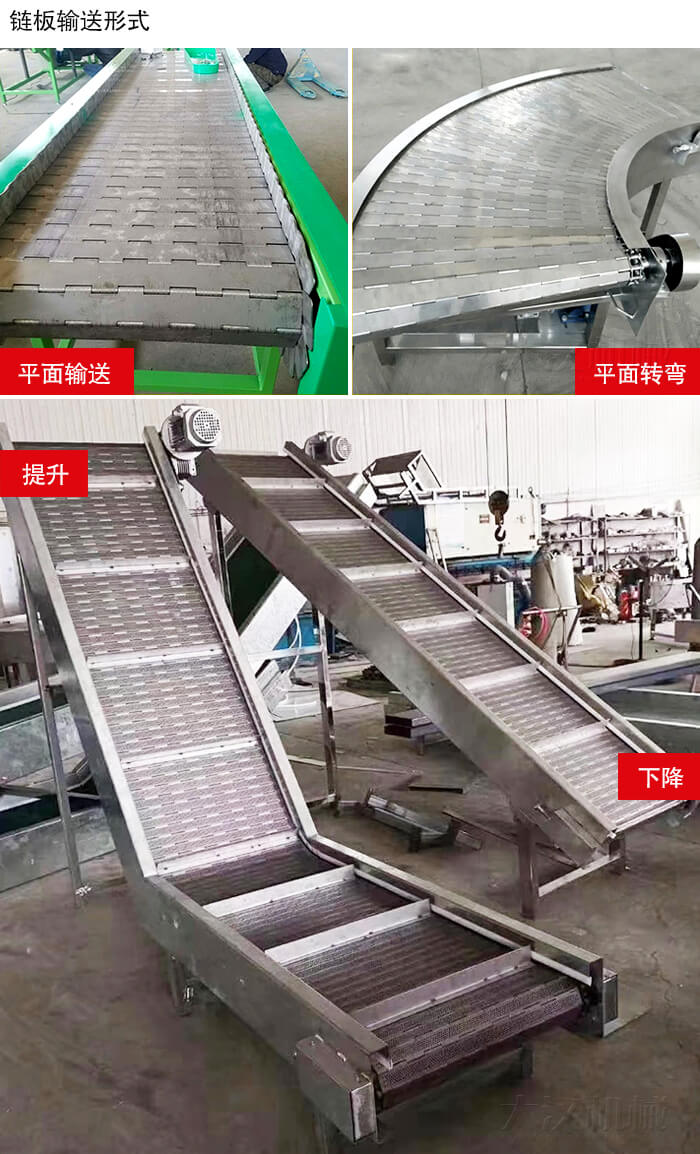 鏈板輸送機(jī)平面輸送，平面拐彎，提升等運(yùn)行現(xiàn)場圖片